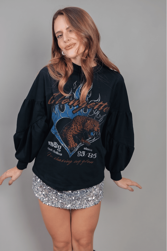 BLUSA MANGA LONGA AMPLA PRETA GLOWGETTER
