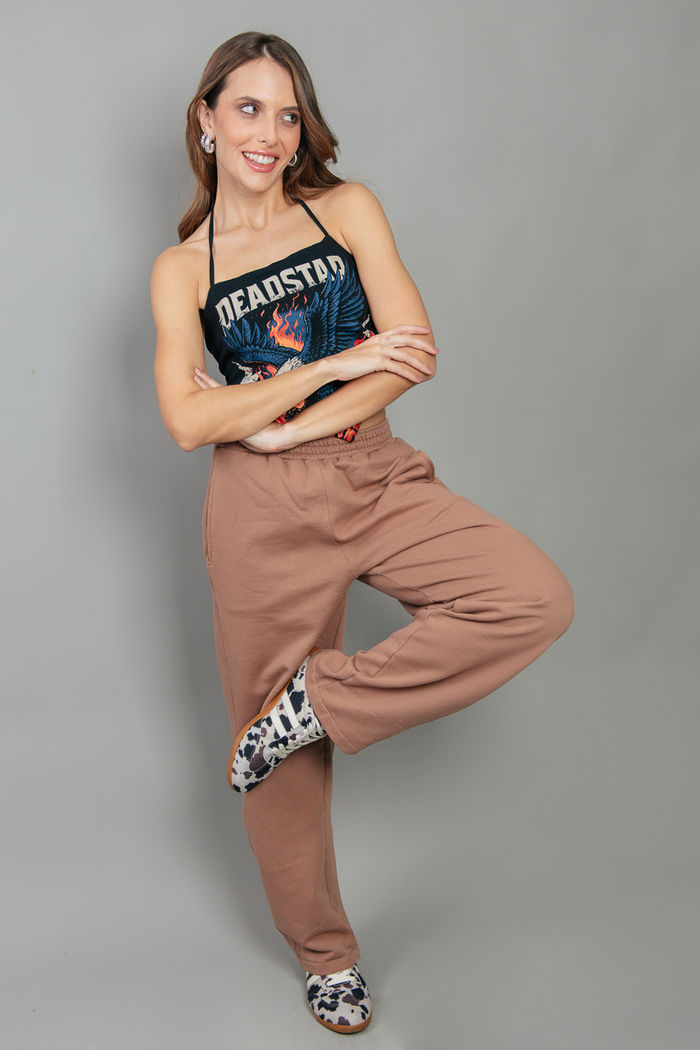 CALÇA BARREL DE MOLETOM FELPUDO MARROM
