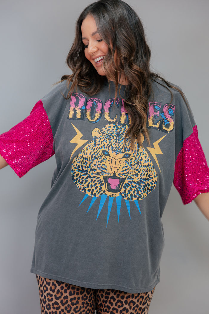 CAMISETA T-SHIRT VINTAGE CHUMBO COM MANGAS DE PAETÊ ROCKIES