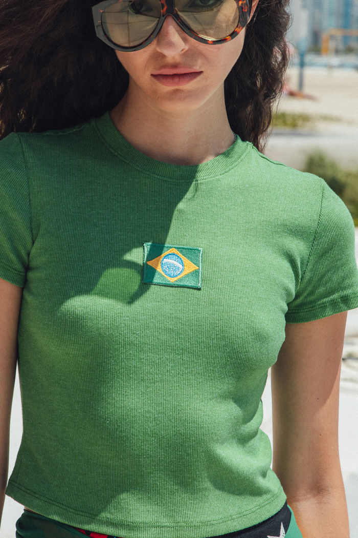 CAMISETA T-SHIRT BABYLOOK CANELADA VERDE BRASIL