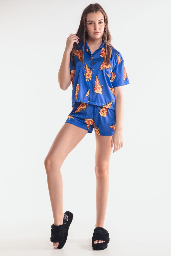 PIJAMA DE CETIM BOTÕES PIZZA