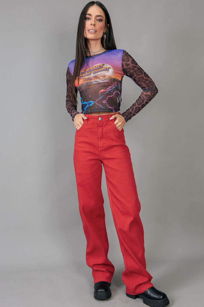 CALÇA WIDE COTELÊ  VERMELHO