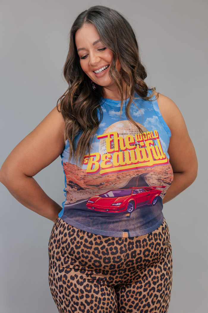 BLUSA REGATA DE TULE ESTAMPADA THE WORLD