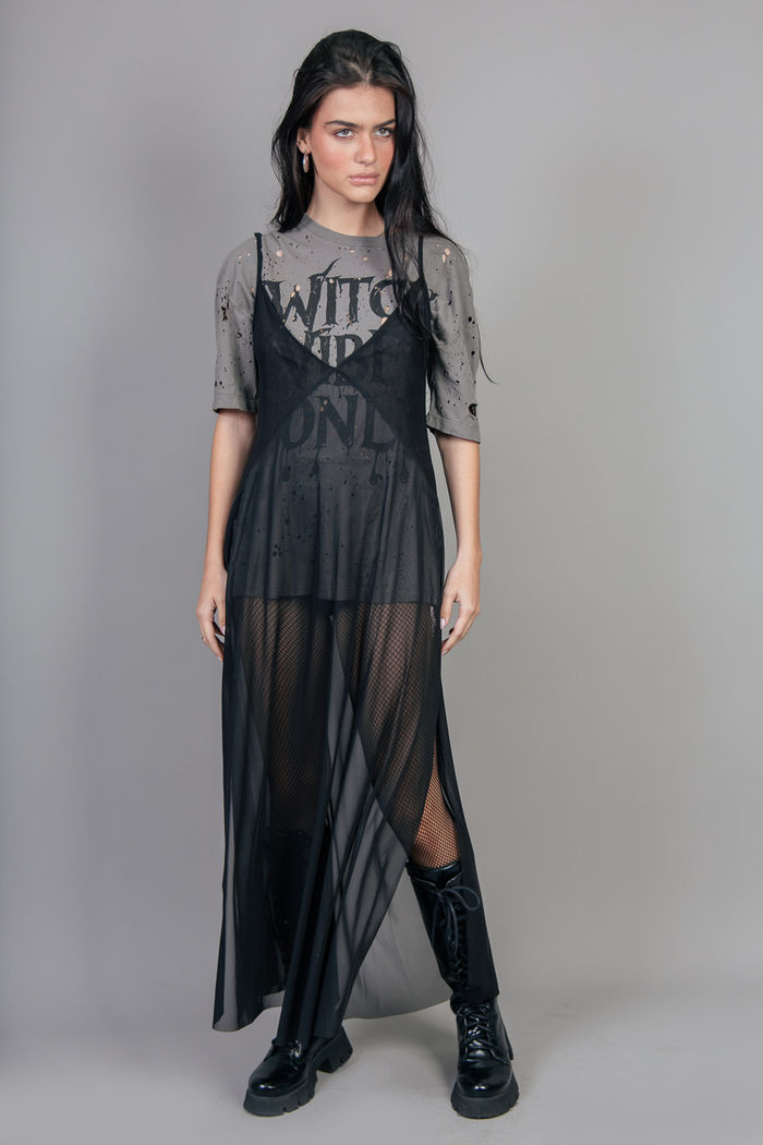 VESTIDO DE TULE TRANSPARENTE PRETO