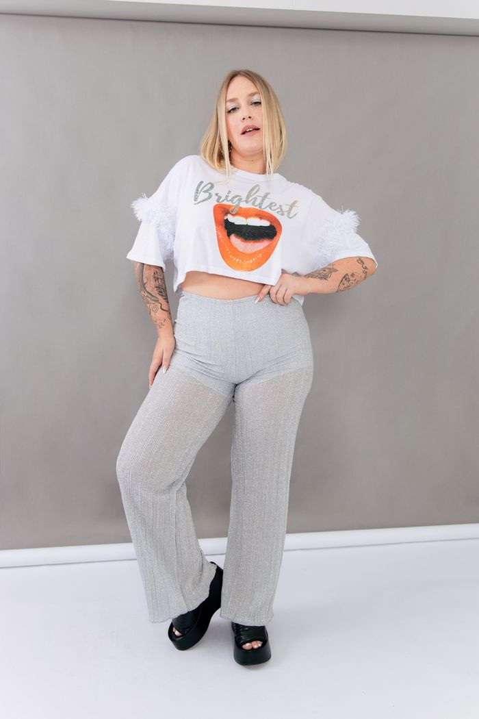 CALÇA PLISSADA SHINE PRATA