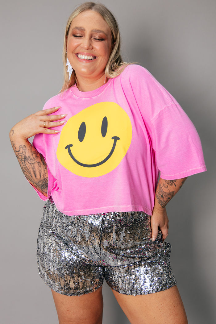 CAMISETA CROPPED BABYLOOK ROSA SMILE