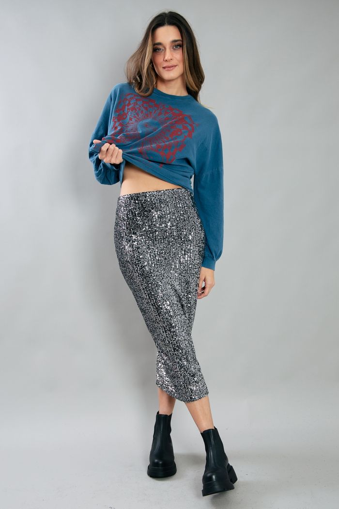 SAIA MIDI DE PAETÊ PRATA