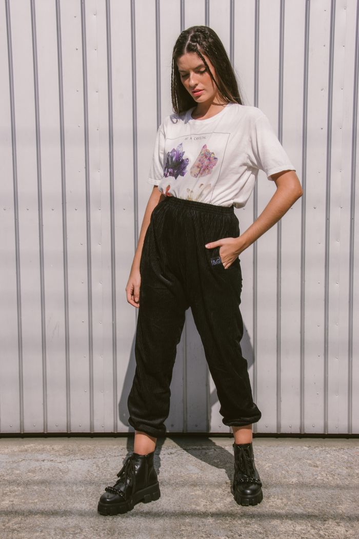 CALÇA DE COTELÊ COM ELÁSTICO PRETO