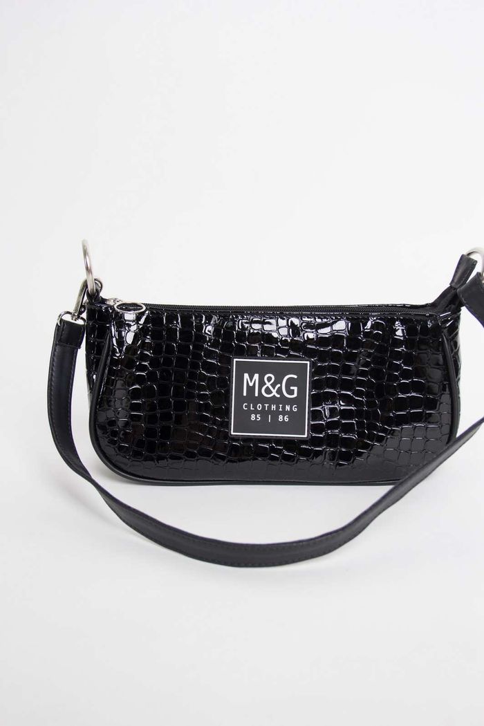 BOLSA BAGUETE CROCO PRETO