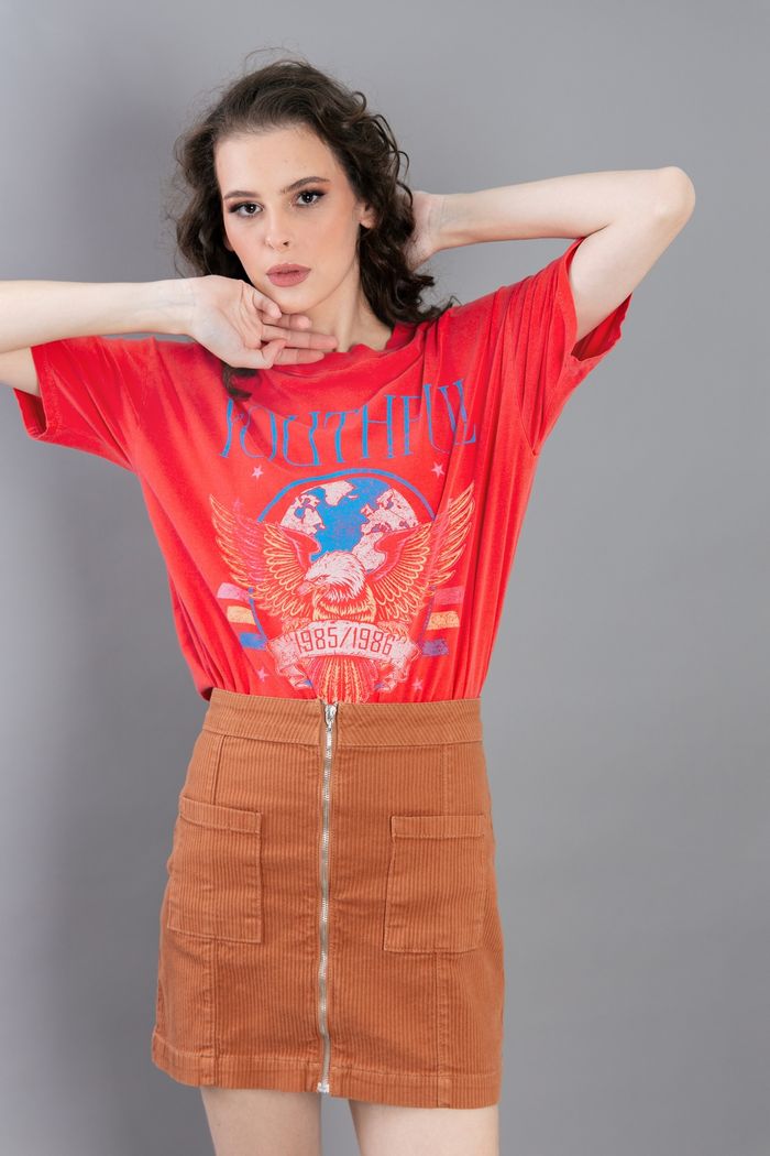 SAIA DE COTELÊ  OCRE  COM ZÍPER