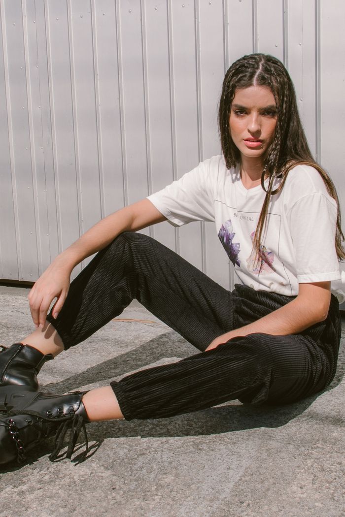 CALÇA DE COTELÊ COM ELÁSTICO PRETO