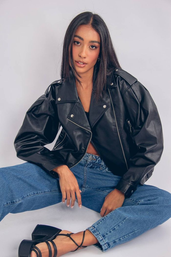 JAQUETA COURO FAKE PRETA