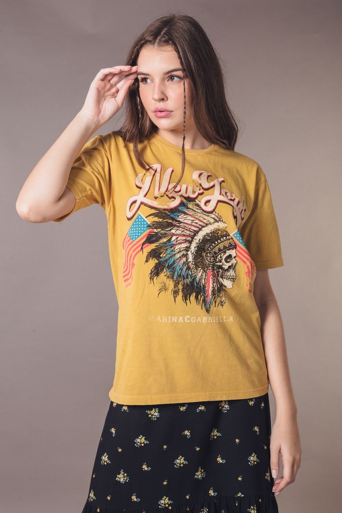 T-SHIRT BOYFRIEND AMARELO INDIAN NY