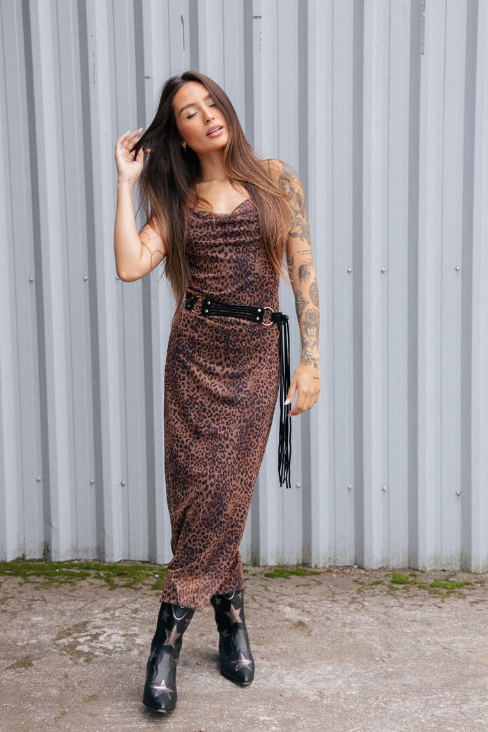 VESTIDO LONGO SLIP DRESS TULE DE ONCINHA