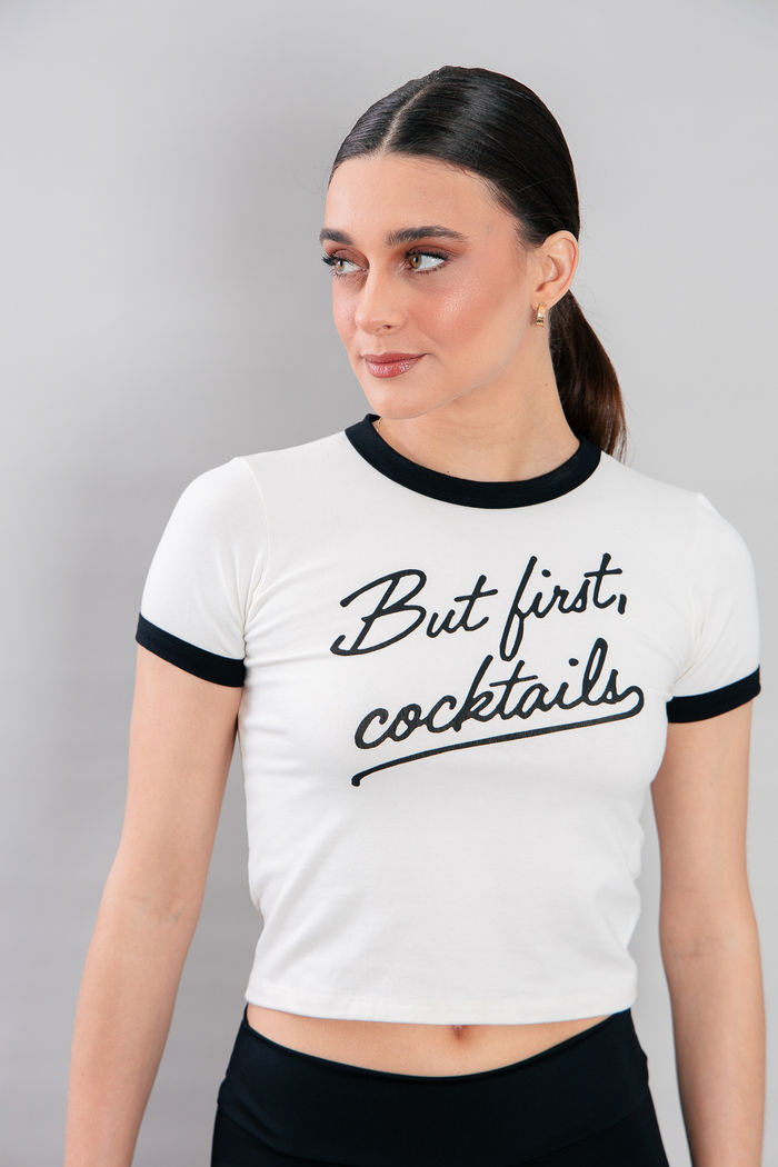 T-SHIRT BABYLOOK DE COTTON OFF COM DEBRUM PRETO FIRST COCKTAILS