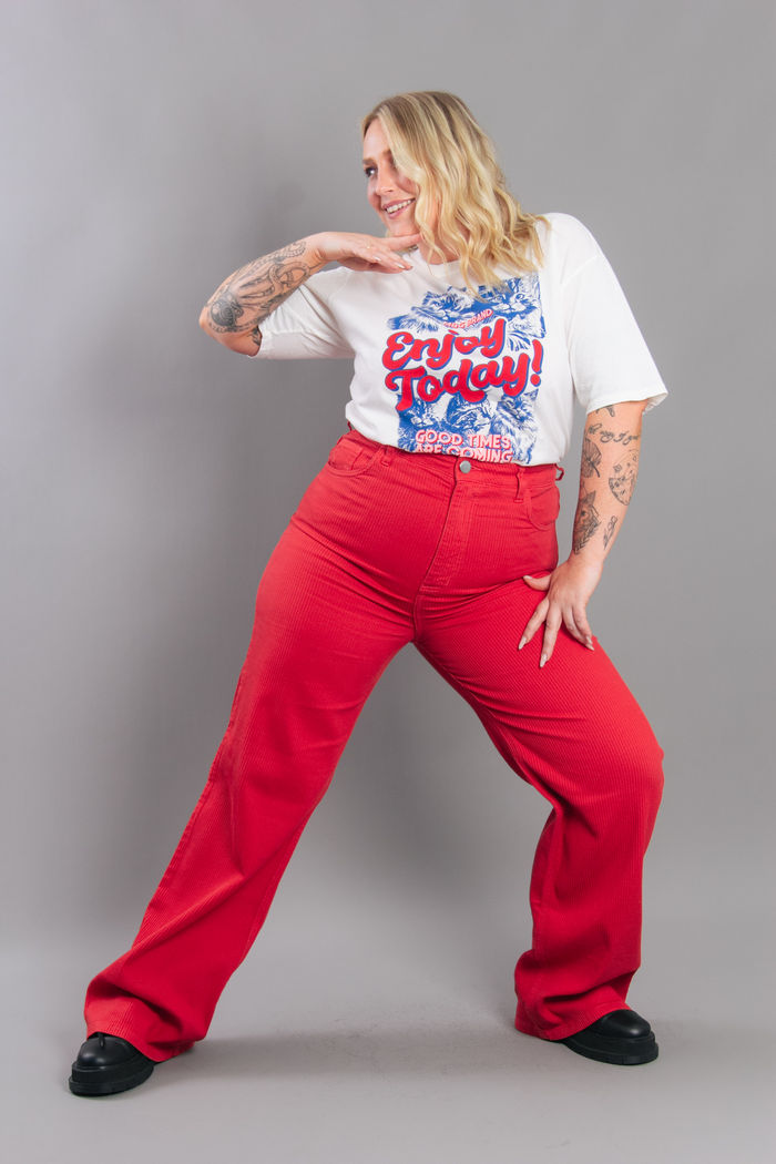 CALÇA WIDE COTELÊ  VERMELHO