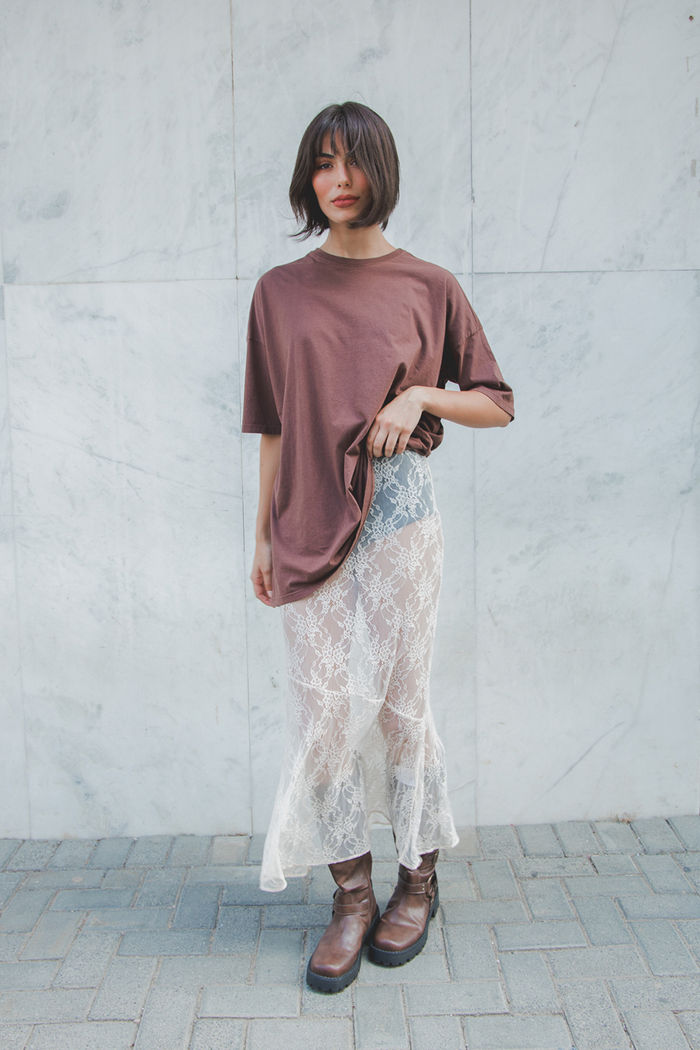 SAIA DE RENDA MIDI SEM FORRO OFF