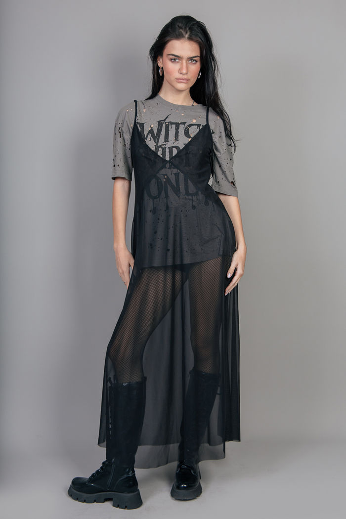 VESTIDO DE TULE TRANSPARENTE PRETO