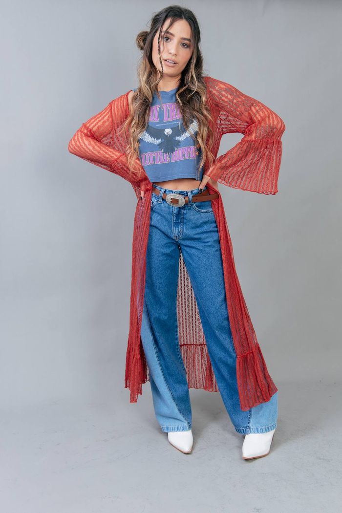 KIMONO DE RENDA LONGO FERRUGEM