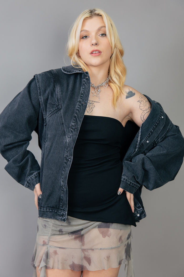 JAQUETA PRETA OVERSIZED 80s