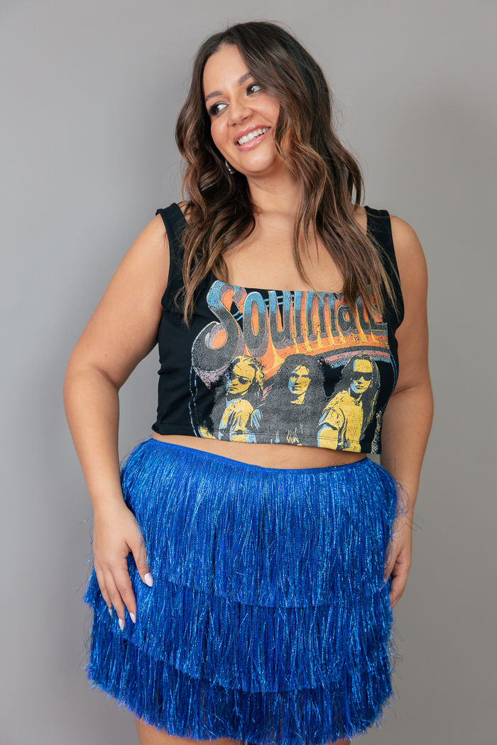 SHORT SAIA DE FRANJAS LONGAS AZUL