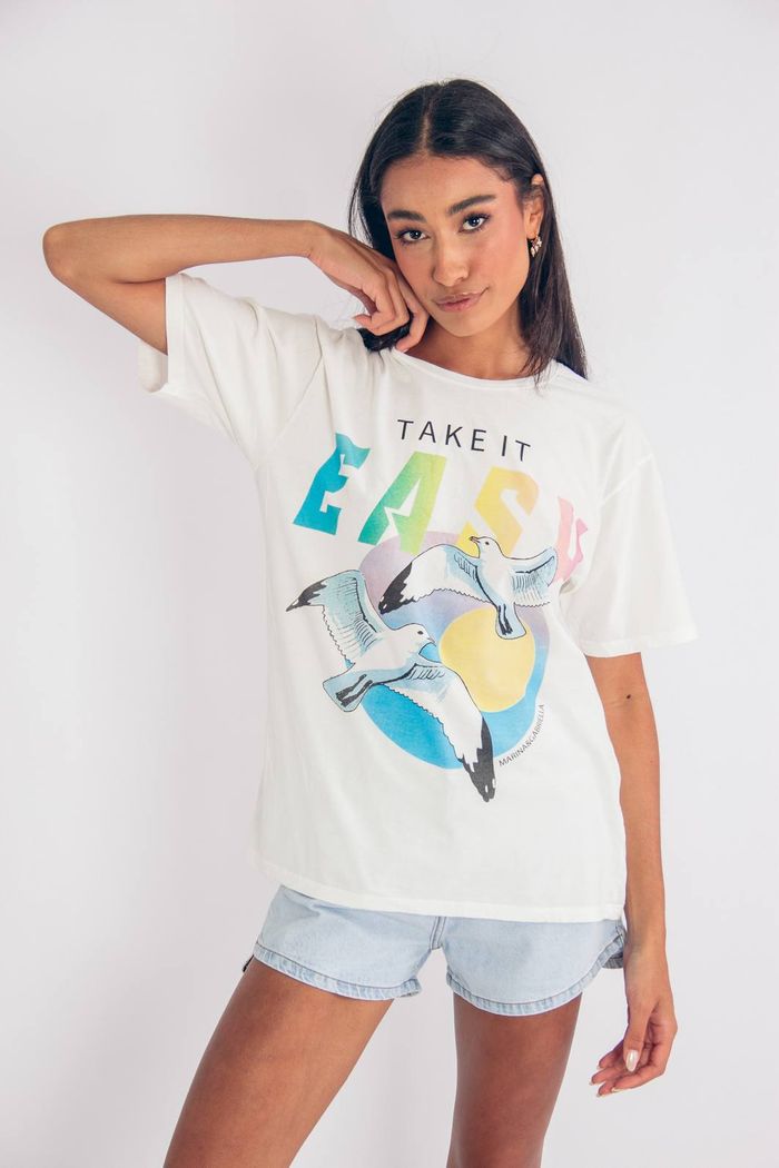 T-SHIRT BOYFRIEND OFF WHITE TAKE IT EASY