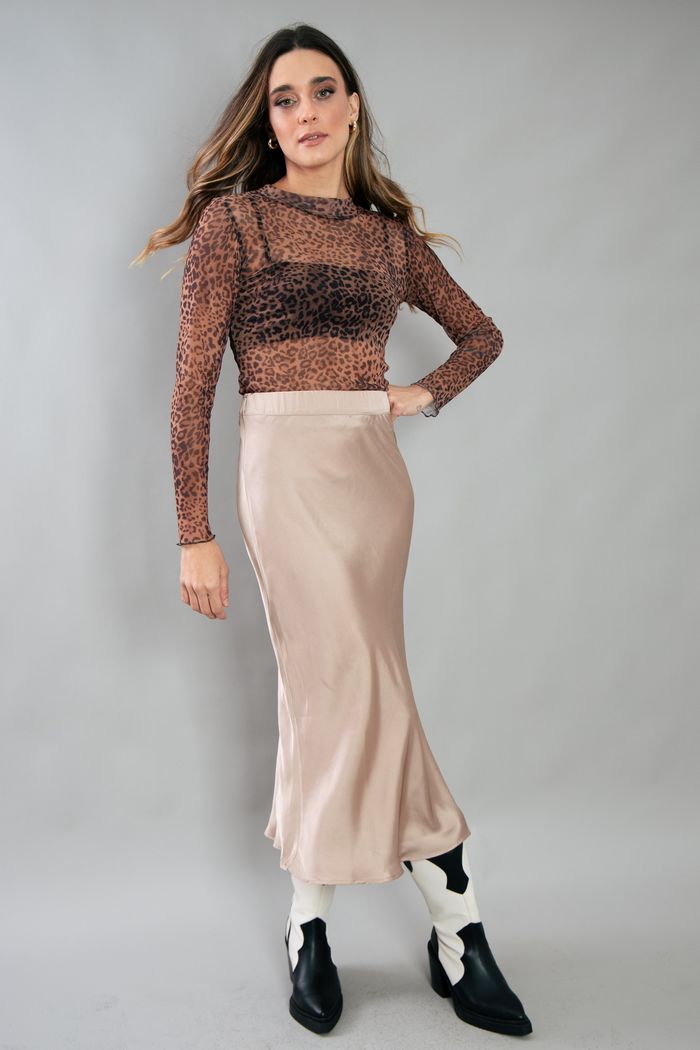 SAIA MIDI DE CETIM FASHIONISTA BEGE