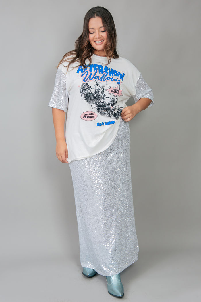 SAIA MIDI DE PAETÊ PRATA MILÃO