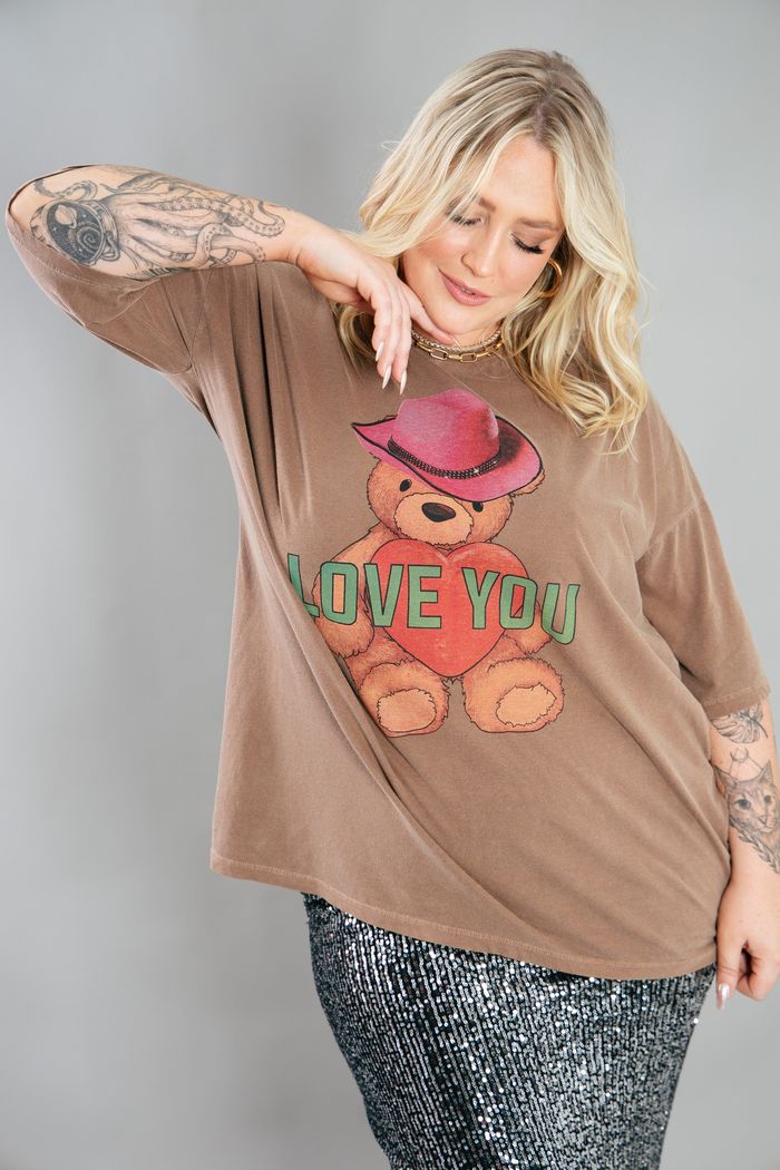 CAMISETA T-SHIRT OVERSIZED MARROM LOVE YOU
