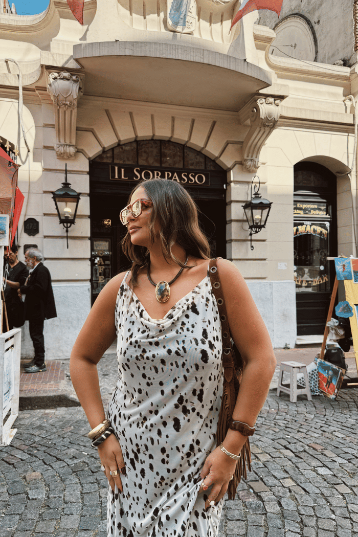 VESTIDO LONGO SLIP DRESS COW PRINT