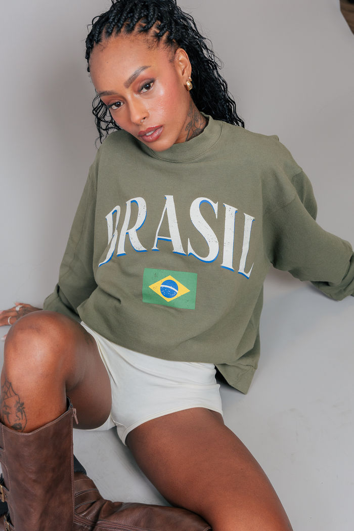 CASACO DE MOLETOM VERDE ESTONADO BRASIL