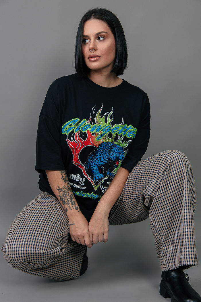 CALÇA SOLTINHA MARROM XADREZ