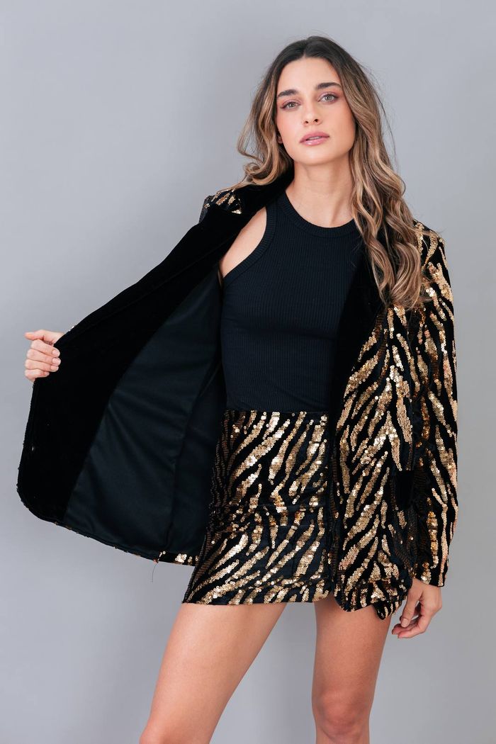 BLAZER DE VELUDO PRETO COM PAETÊ TIGER