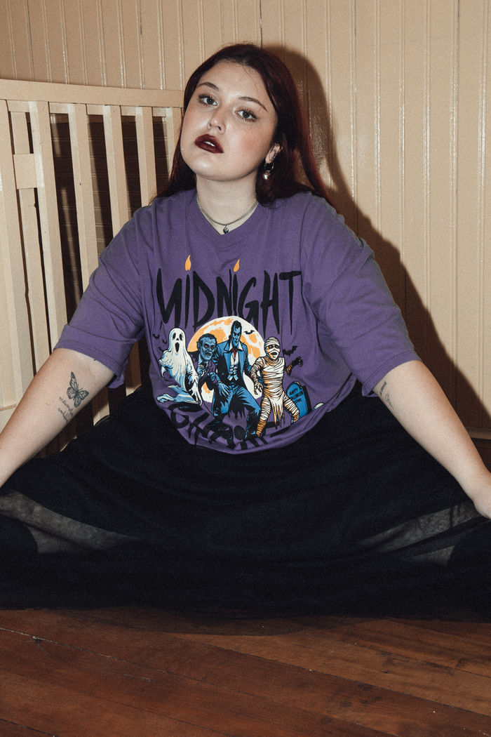 CAMISETA T-SHIRT VINTAGE ROXA MIDNIGHT GHOSTS