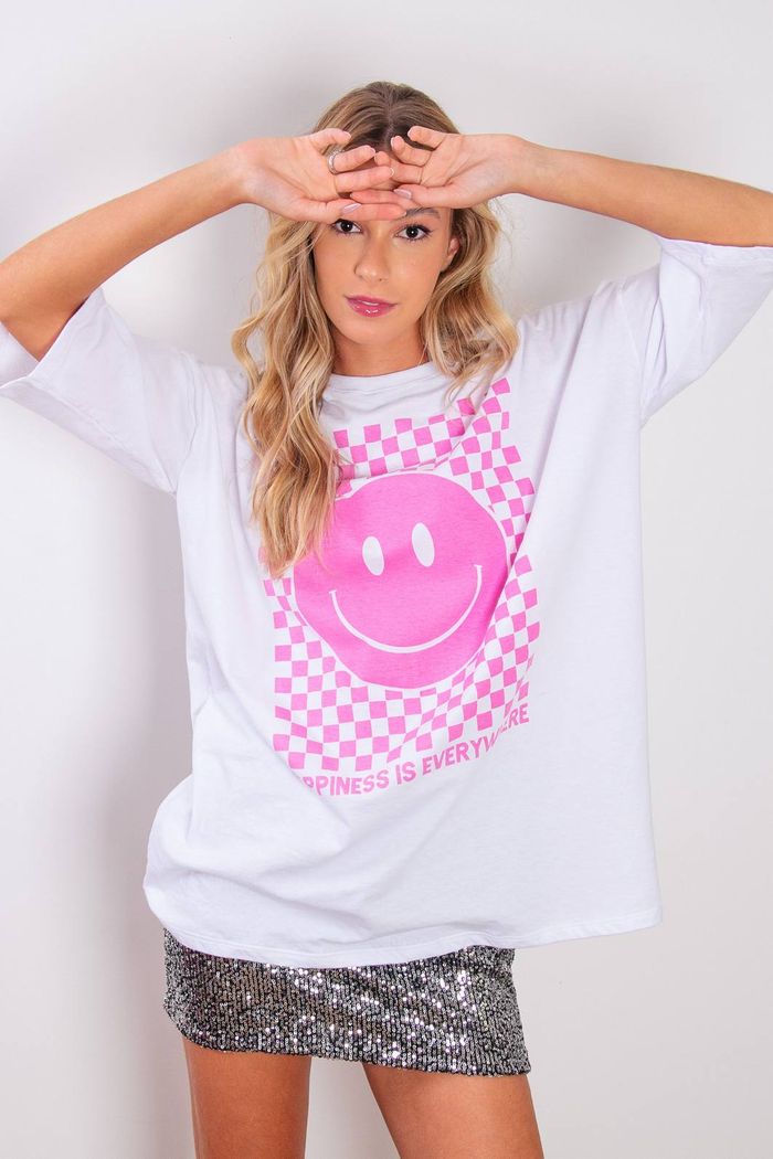 T-SHIRT OVERSIZED BRANCA HAPPINESS