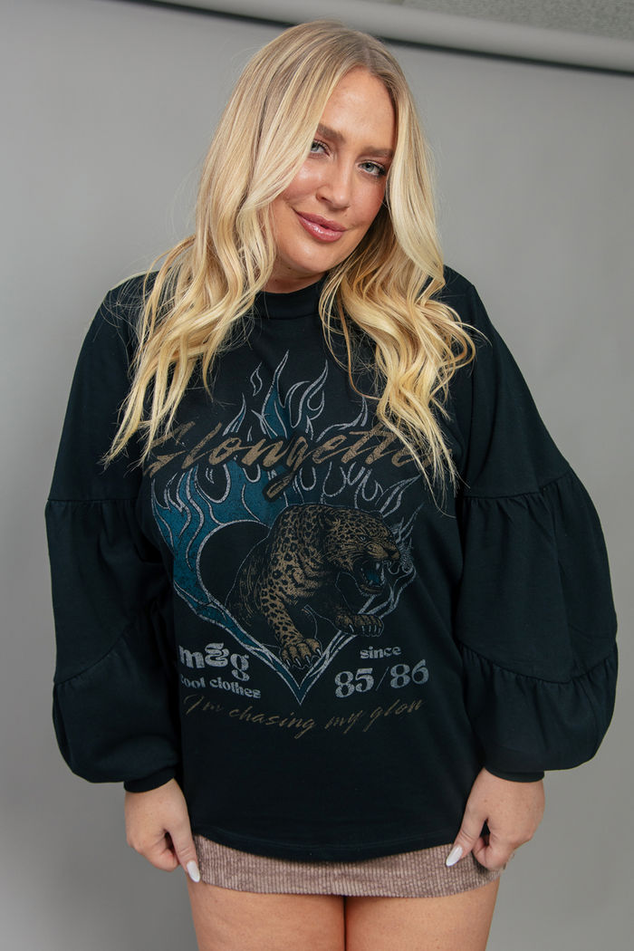 BLUSA MANGA LONGA AMPLA PRETA GLOWGETTER