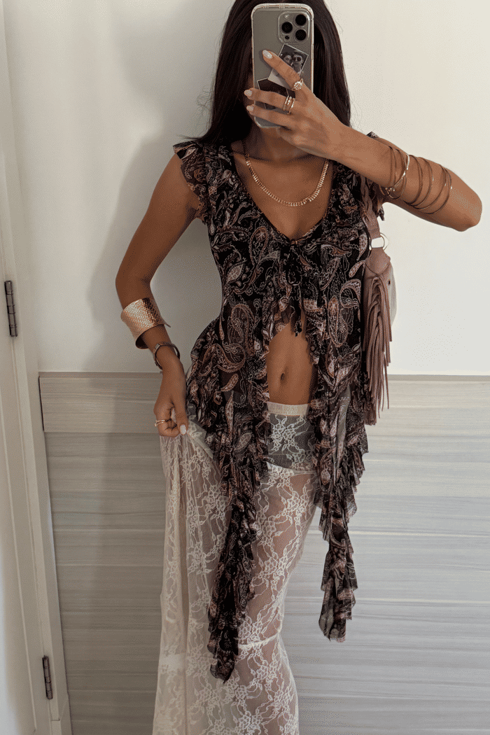 BLUSA COM AMARRAÇÃO DE TULE ESTAMPADO GYPSY