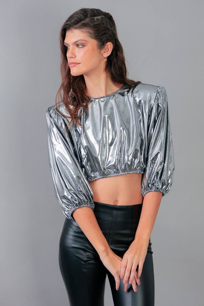 BLUSA METALIZADA DISCO PRATA