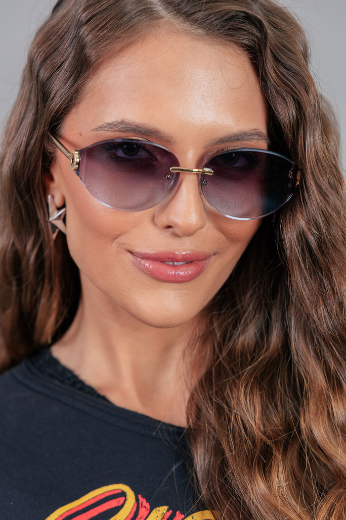 ÓCULOS METAL DOURADO LENTE AZUL DEGRADÊ