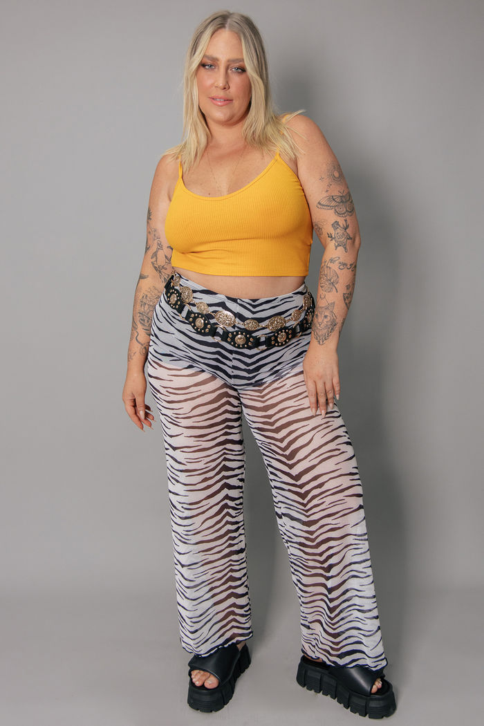 CALÇA ESTAMPA TIGRE DE TULE COM FORRO