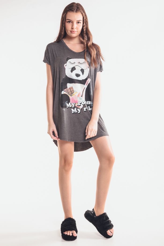 PIJAMA CAMISETÃO MESCLA PANDA