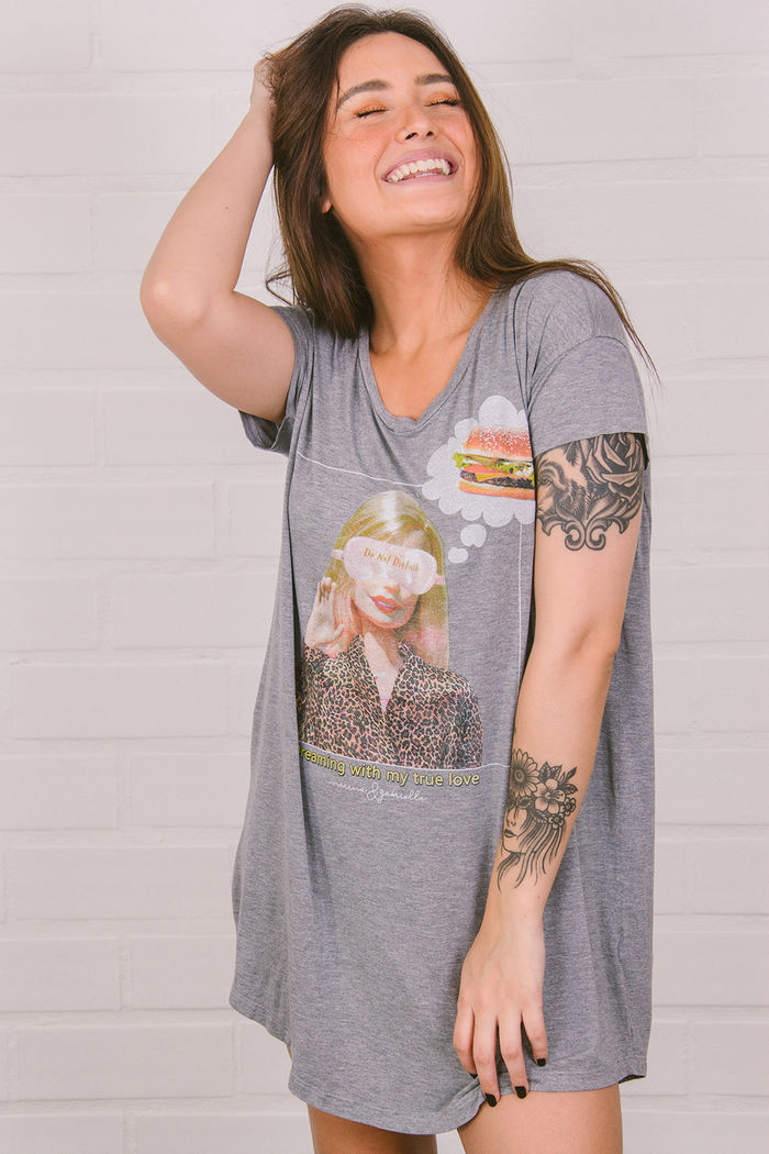 CAMISETÃO PIJAMA MESCLA CLARO TRUE LOVE