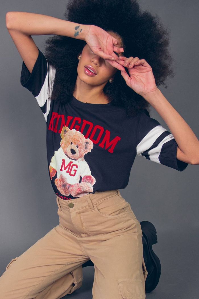 T-SHIRT BOYFRIEND COM LISTRAS NA MANGA TEDDY