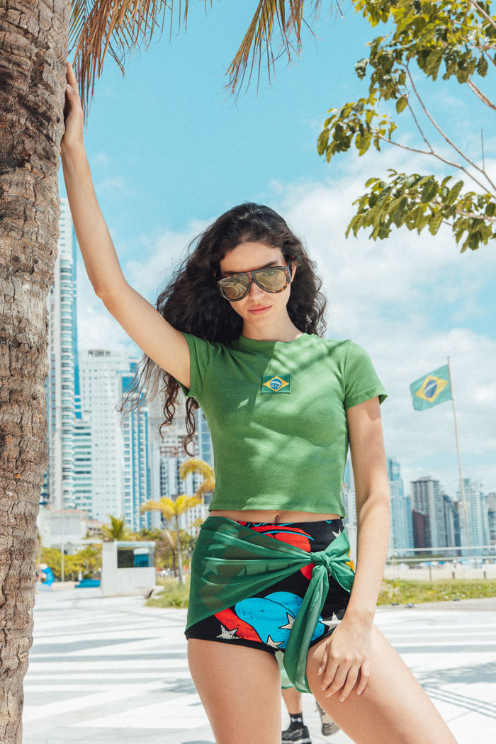 CAMISETA T-SHIRT BABYLOOK CANELADA VERDE BRASIL