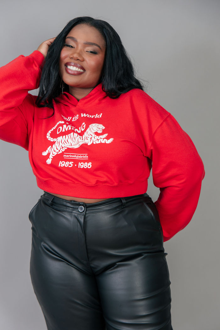 CASACO CROPPED DE MOLETOM VERMELHO COMING