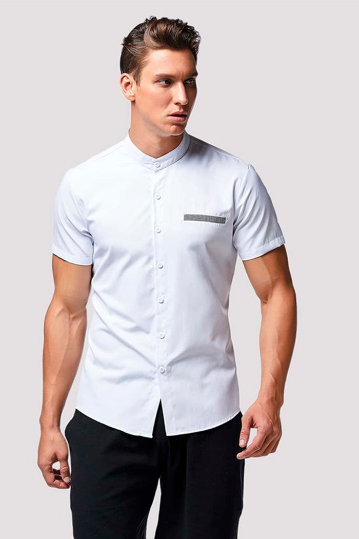 Branco Butões na frente ocasional Camisas Masculina