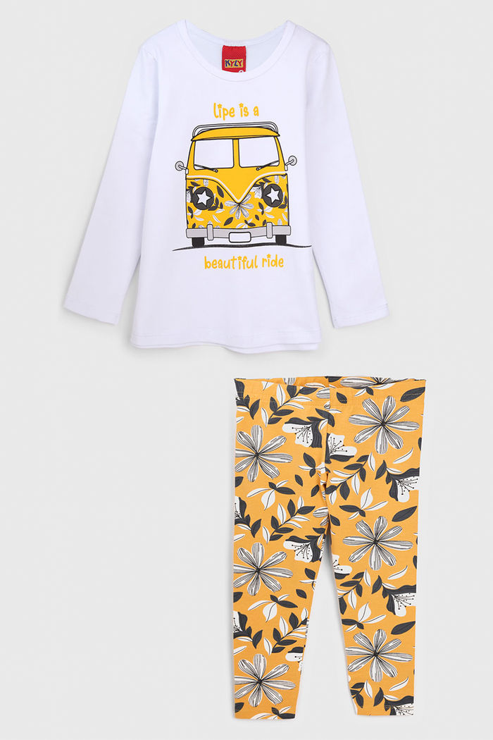 Conjunto 2pçs Kyly Longo Infantil Vintage Branco/Amarelo
