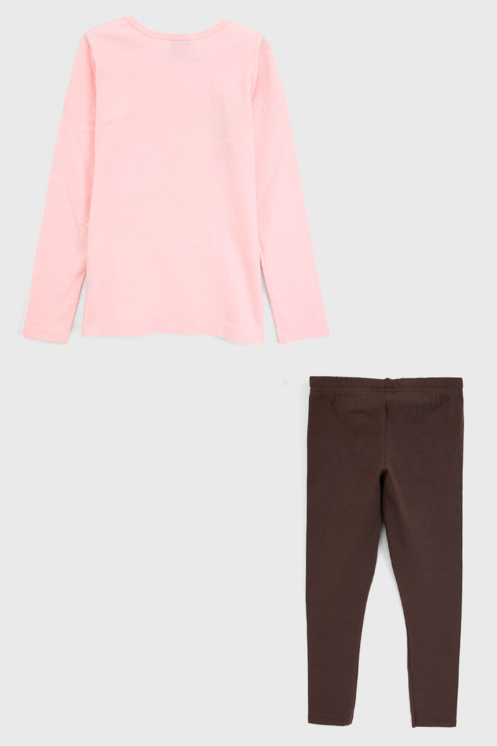 Conjunto 2pçs Kyly Longo Infantil Menina Rosa/Marrom