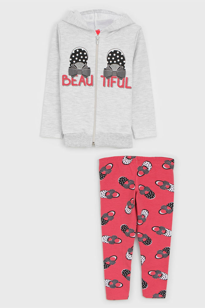 Conjunto 2pçs Kyly Longo Infantil Estampado Cinza/Rosa