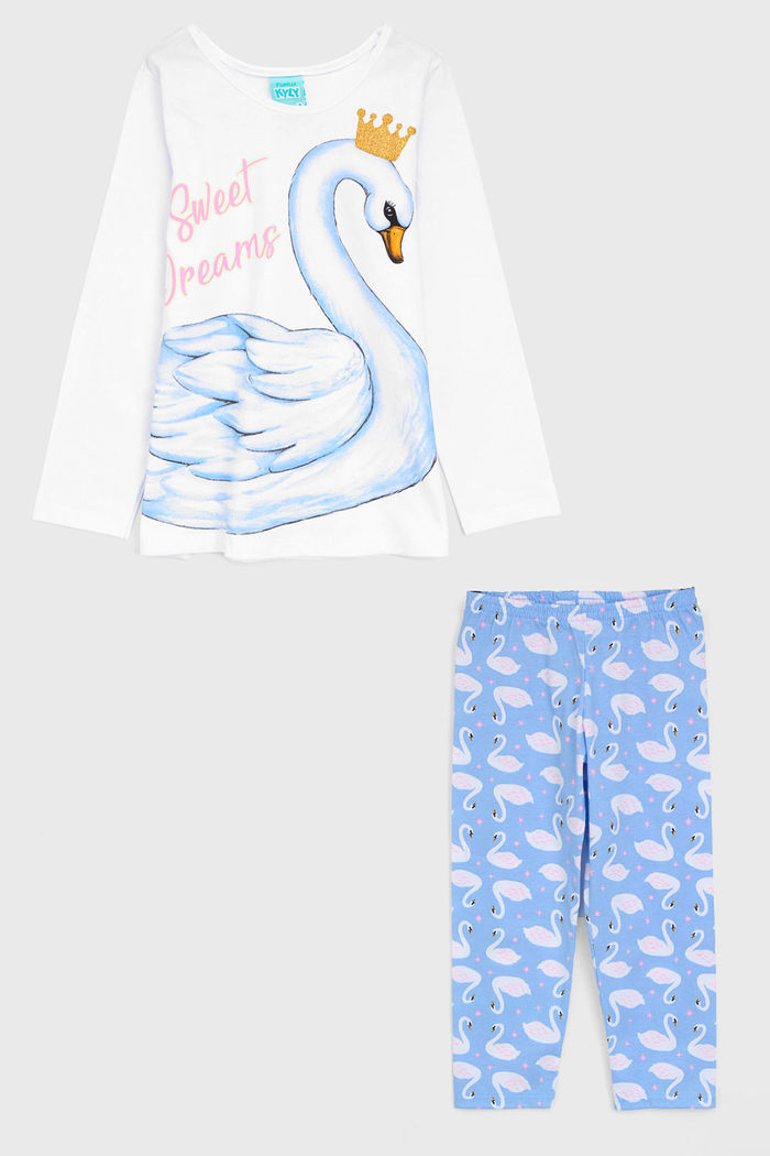 Pijama Kyly Longo Infantil Full Print Branco/Azul